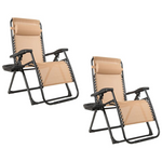 Anchor 2 Lounger Gravity Folding Chair Head Cushion Multi Lock & Table Tray - Beige