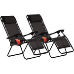 2x Sun Zero Gravity Lounger Reclining Folding Chairs 2 Cup & Cell Holders
