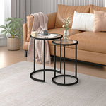 Anchor Set of 2 Round Nesting Side End Glass Metal Coffee Nest Tables Black Greenlane Gear