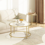 Anchor 84cm Large Round Center Coffee Table Tempered Glass Tabletop - Gold Greenlane Gear