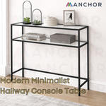 Anchor Glass Black Steel Frame Tempered Shelves Hall Table 100x35x80cm Greenlane Gear