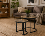 Anchor 2-Piece Round Nesting Side Tables | Vintage Top | Black Steel Frame