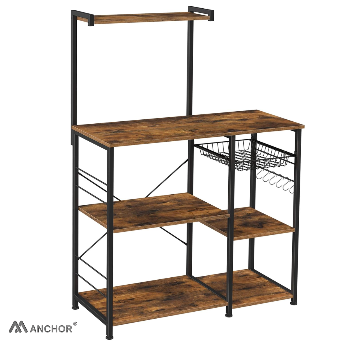 Anchor Home Vintage Kitchen Storage Bakers Rack with Shelves & Basket Greenlane Gear
