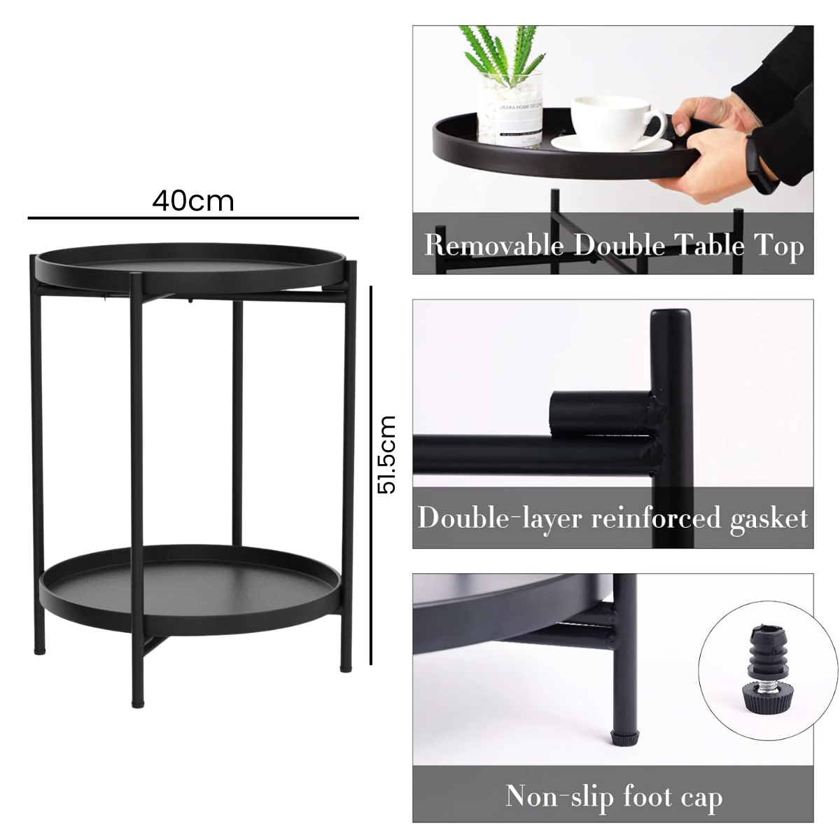 Anchor 2 Pack 2-Tier Metal Round Coffee Side End Table Nightstand for Home Greenlane Gear