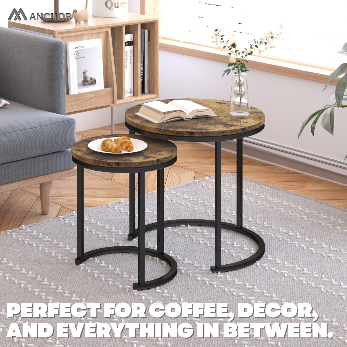 Anchor Nesting Center Coffee Table Set Round Side Tables for Living Rooms Greenlane Gear