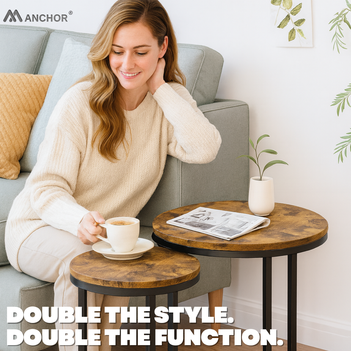 Anchor Nesting Center Coffee Table Set Round Side Tables for Living Rooms Greenlane Gear