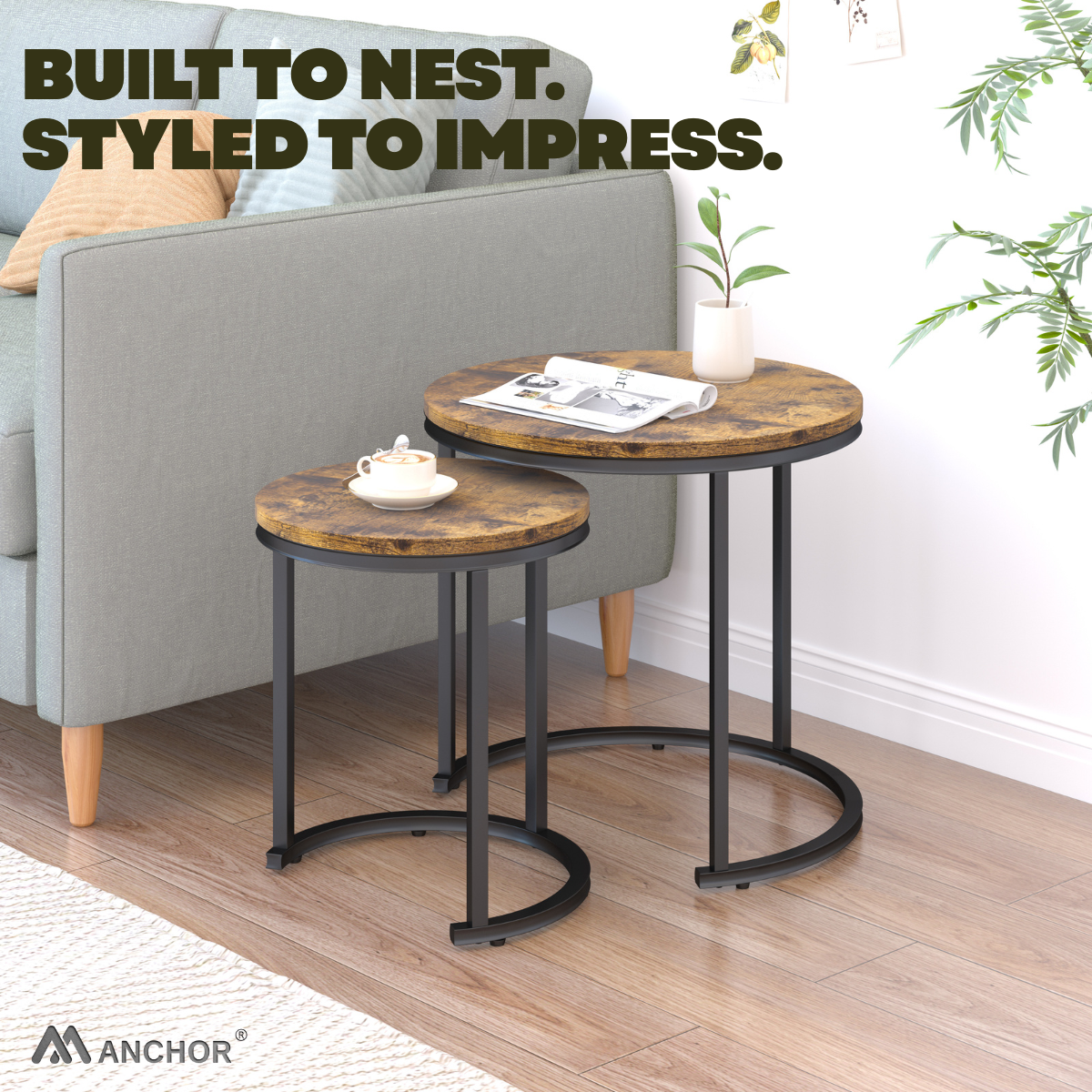 Anchor Nesting Center Coffee Table Set Round Side Tables for Living Rooms Greenlane Gear