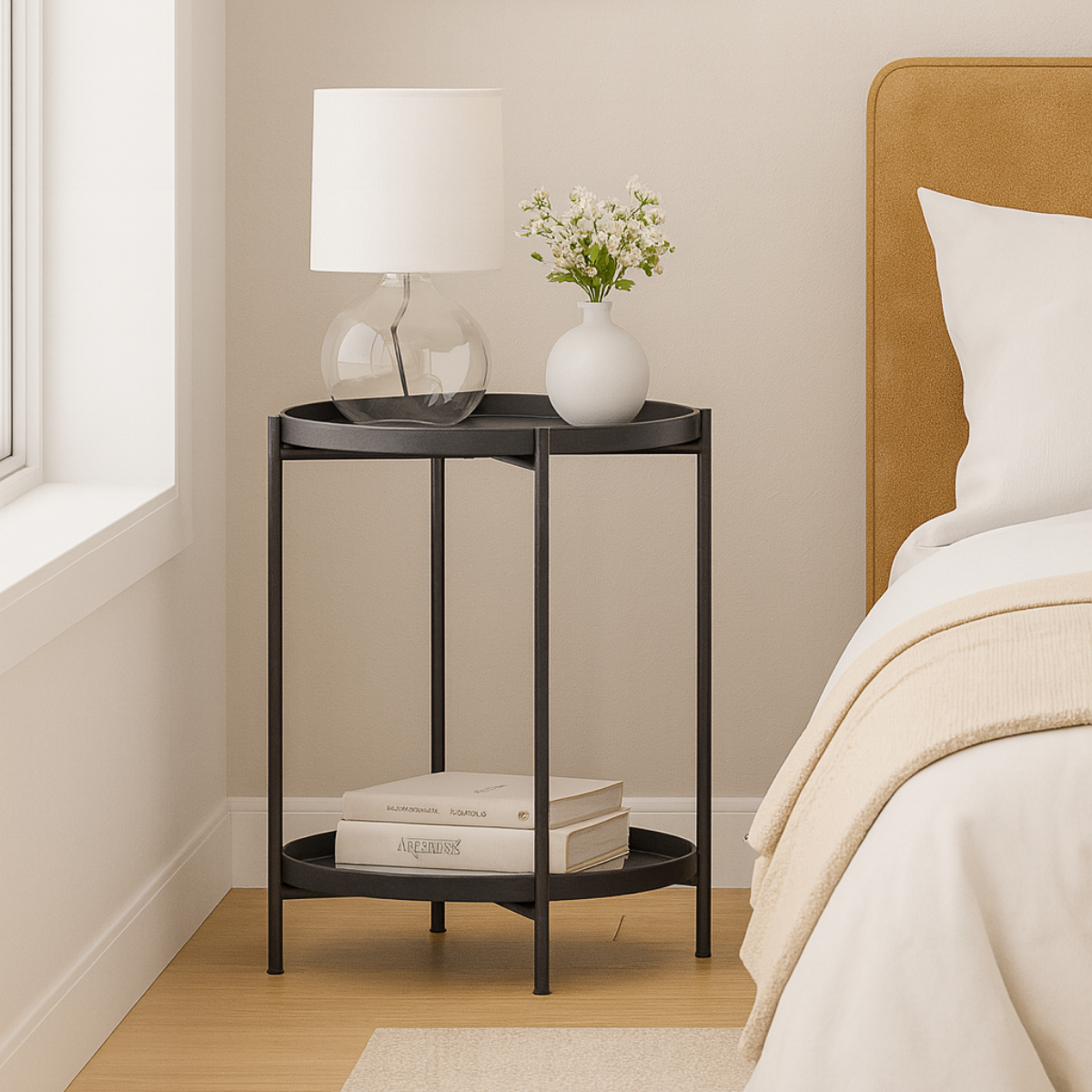 Anchor 2 Pack 2-Tier Metal Round Coffee Side End Table Nightstand for Home Greenlane Gear