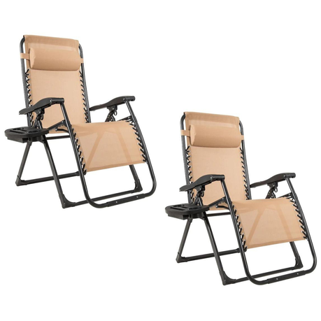 Anchor 2 Lounger Gravity Folding Chair Head Cushion Multi Lock & Table Tray - Beige