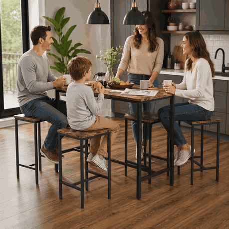 Anchor 5-Piece Height Bar Dining Table Set with 4 Stools Vintage Wood