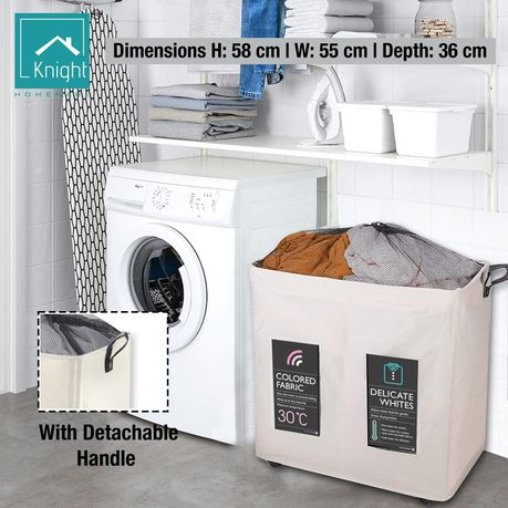 Knight Laundry Basket Folding Portable Storage 120L with Wheels - Ivory