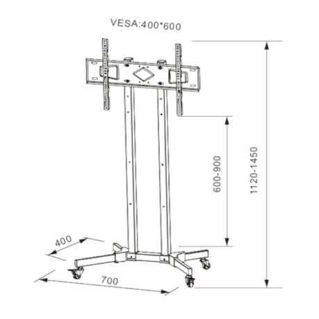 Mountright Portable Mobile Trolley Wheels TV Floor Standing Size 27-65