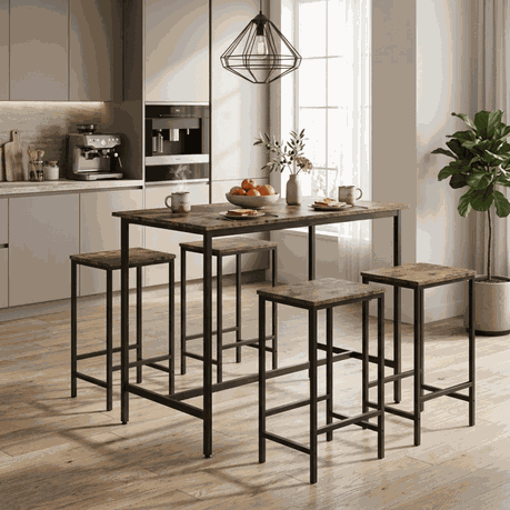 Anchor 5-Piece Height Bar Dining Table Set with 4 Stools Vintage Wood