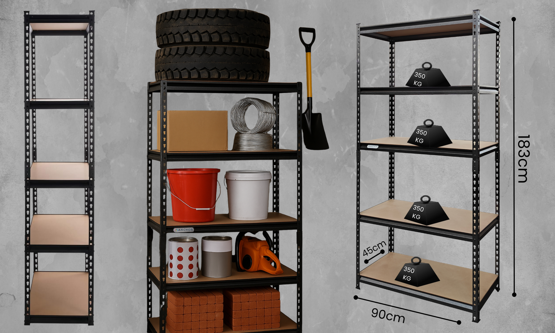 Anchor 5Tier Boltless Steel Shelving Unit 183x90x45 Heavy Duty Storage Rack Greenlane Gear