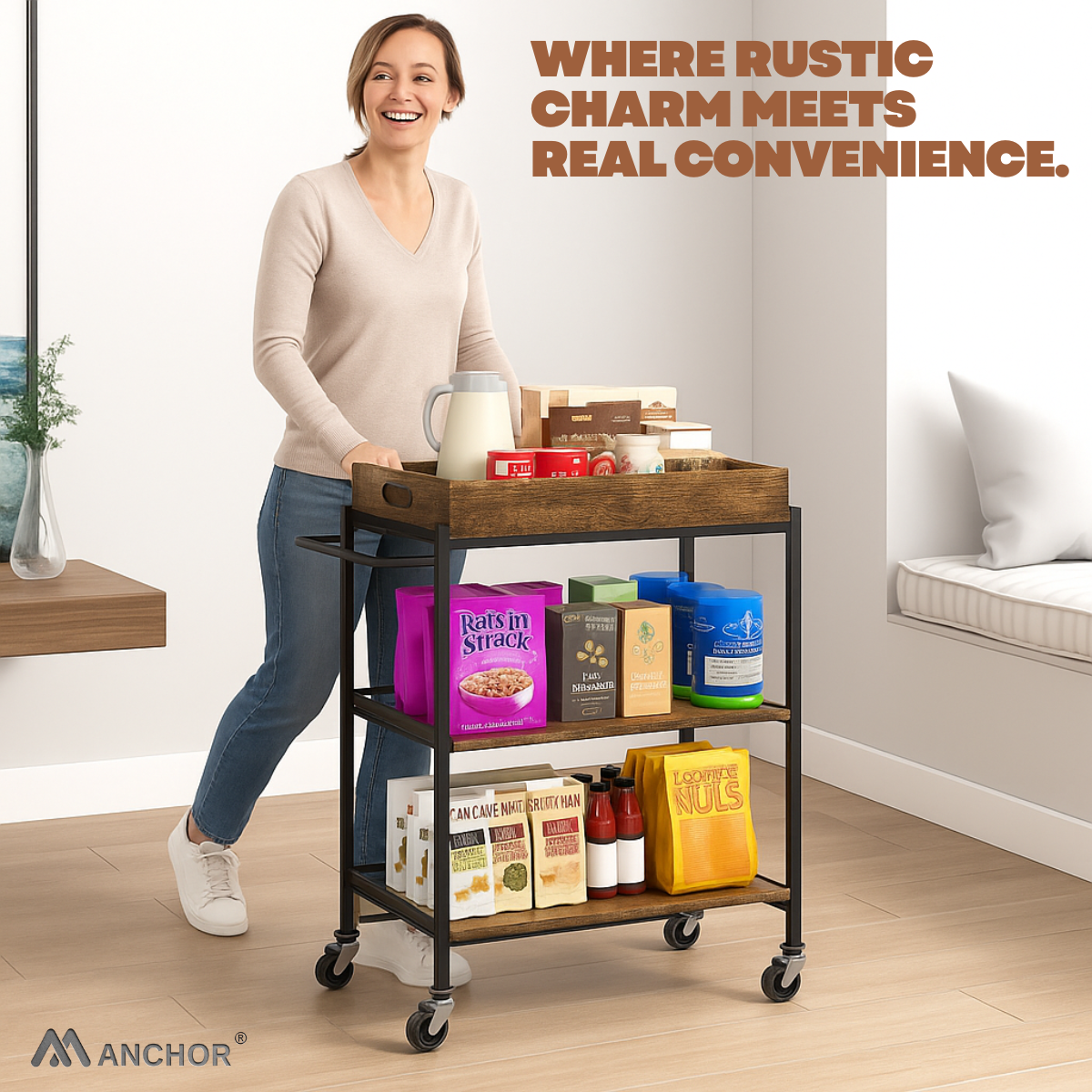 Anchor Vintage Kitchen Serving Trolley with Removable Tray & Storage Cart Greenlane Gear