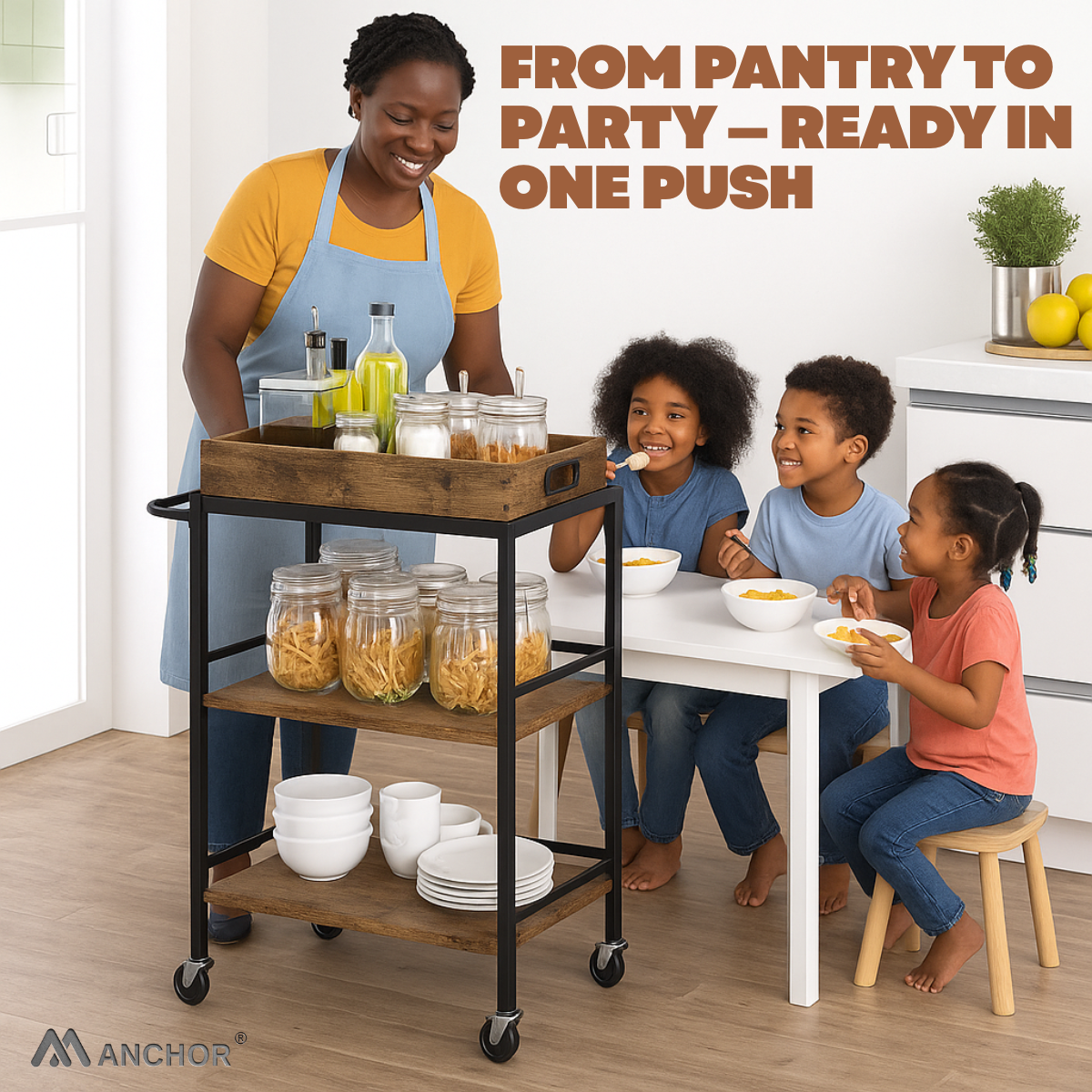Anchor Vintage Kitchen Serving Trolley with Removable Tray & Storage Cart Greenlane Gear