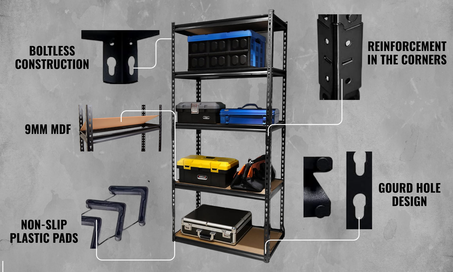 Anchor 5Tier Boltless Steel Shelving Unit 183x90x45 Heavy Duty Storage Rack Greenlane Gear