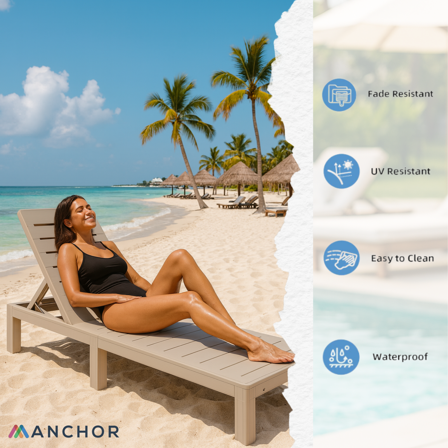 Anchor Folding Sun Lounger with 5 Reclining Positions for Patio & Pool Greenlane Gear