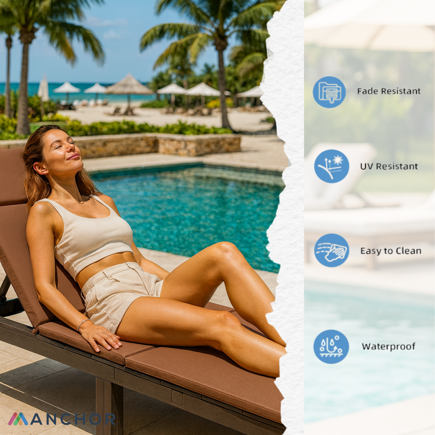 Anchor Sun Lounger with Cushion - 5 Position Reclining Patio Pool Chair Greenlane Gear