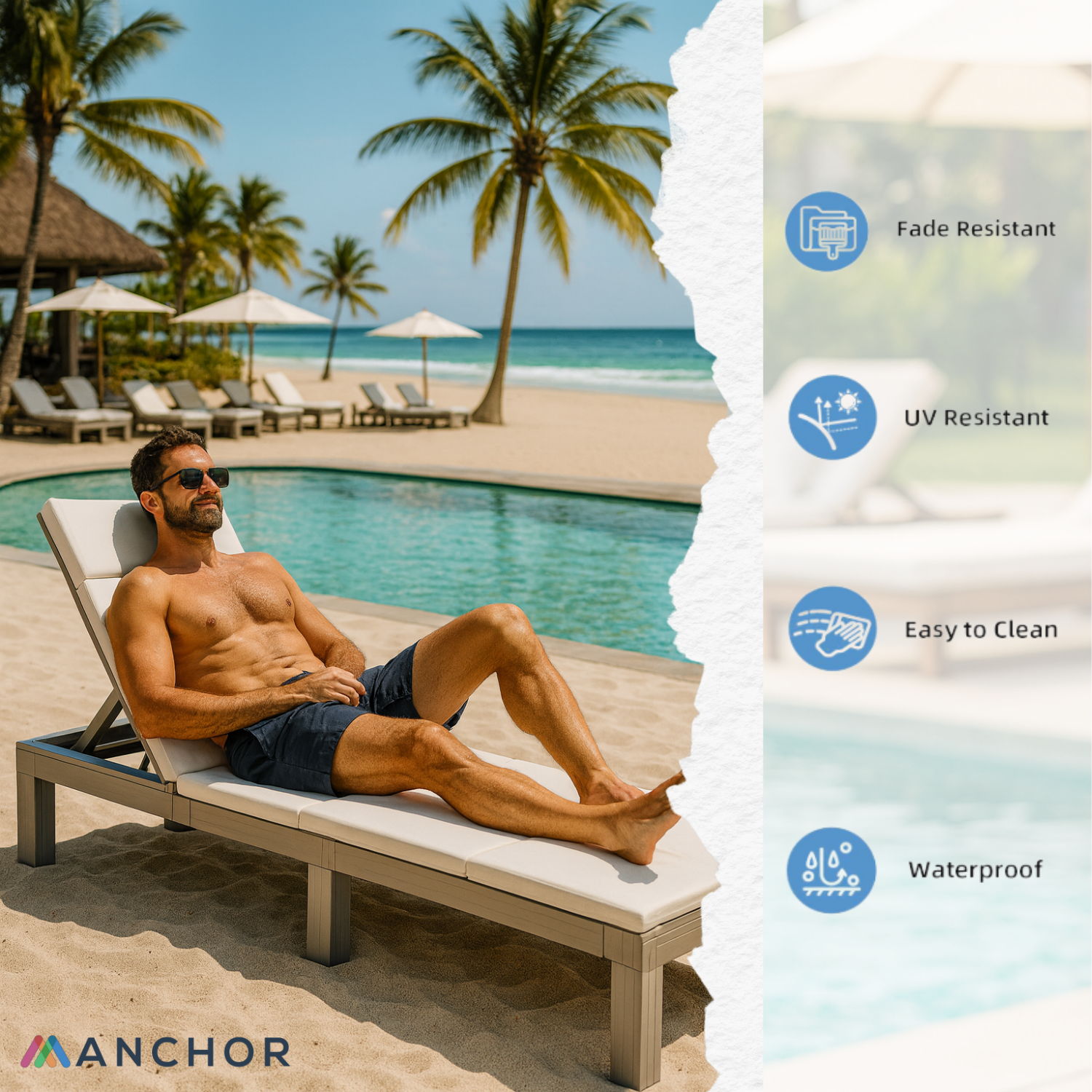 Anchor 5-Position Sun Lounger with Cushion - Folding Outdoor Patio Chair Greenlane Gear