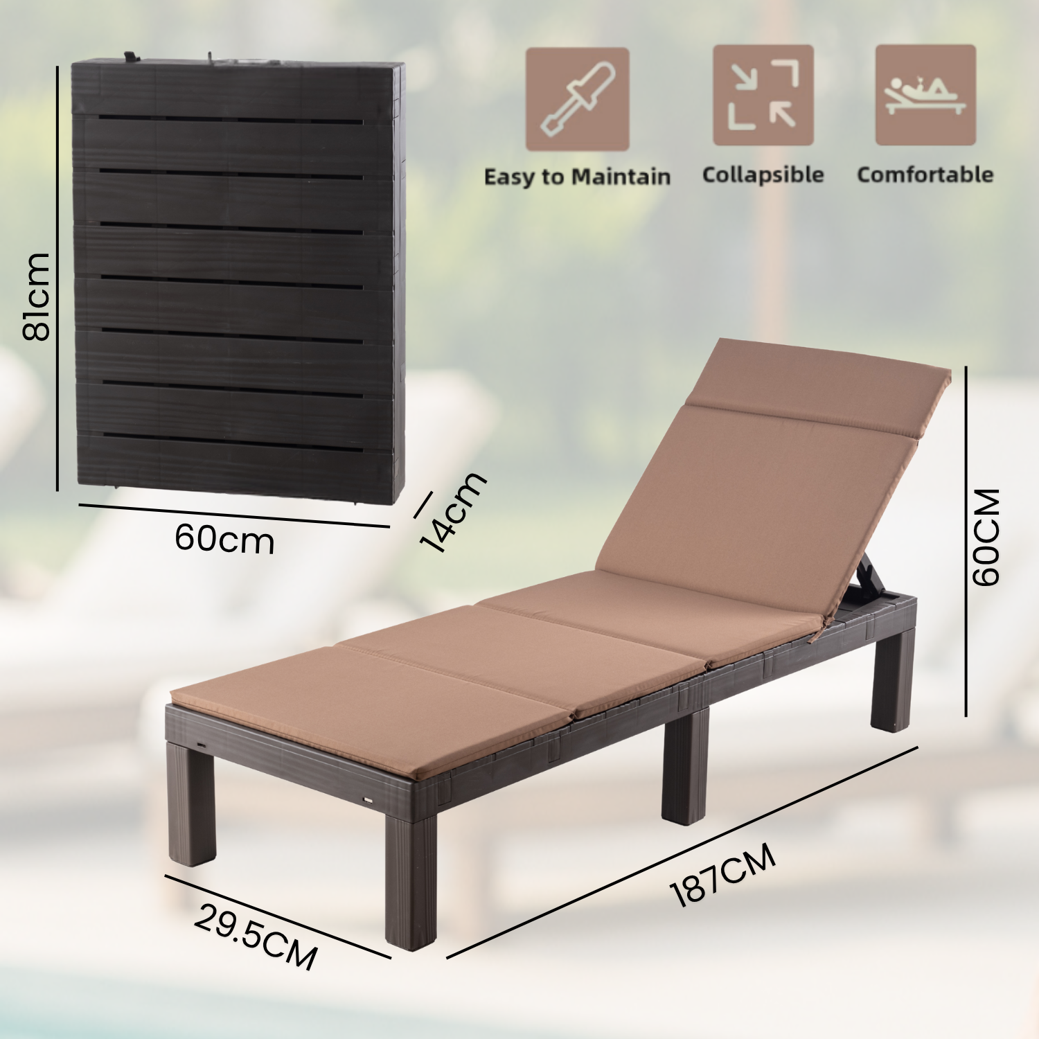 Anchor Sun Lounger with Cushion - 5 Position Reclining Patio Pool Chair Greenlane Gear