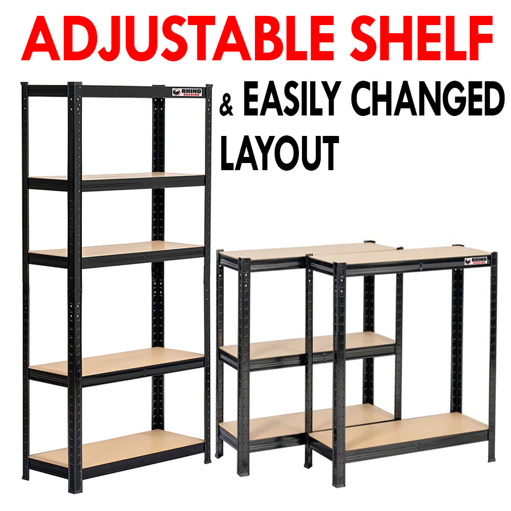 Rhino Racking 150x75x30cm 5 Tier Shelving 200Kg Galvanised Painted x 2 Sets Greenlane Gear
