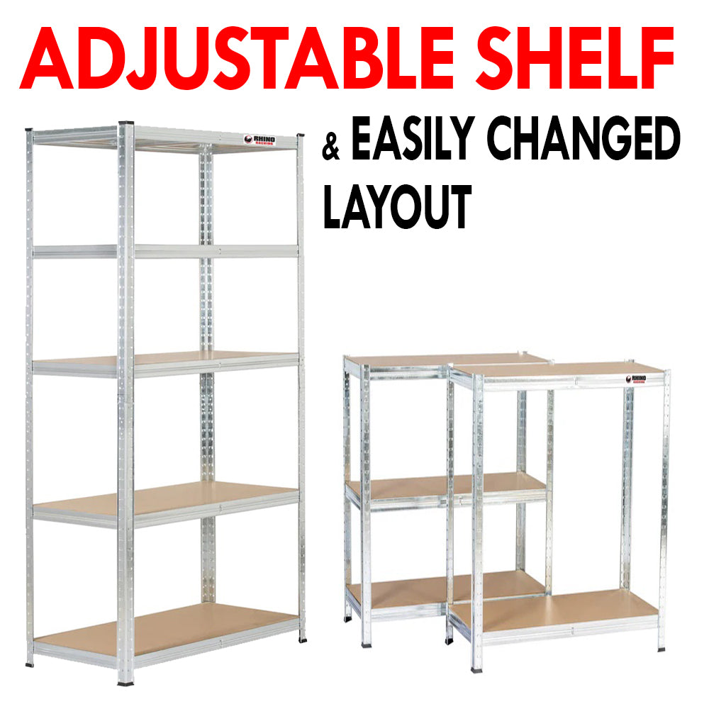 Rhino Racking 180x90x40cm 5 Tier Storage Shelving 200Kg Galvanised x 2 Sets Greenlane Gear