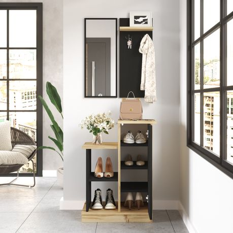 Yurupa Shoe Rack Cabinet Cupboard Cloakroom Storage Hook Organiser and Mirror