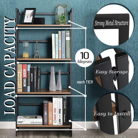 Anchor 4 Tier Bookshelf Folding Home Office Book Case Shelving Rustic Brown