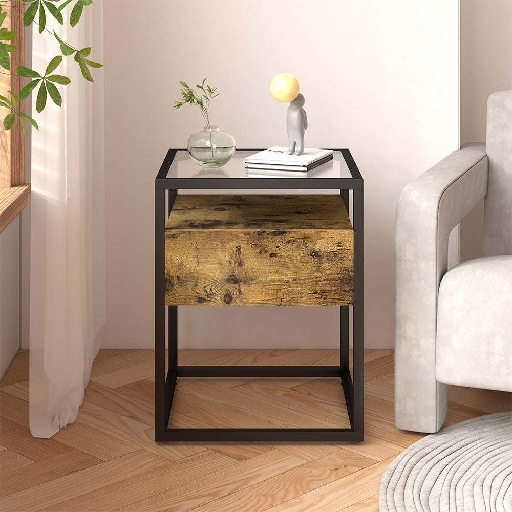 Anchor Glass Bedside Nightstand End Side Coffee Table Drawer & Open Shelve Greenlane Gear
