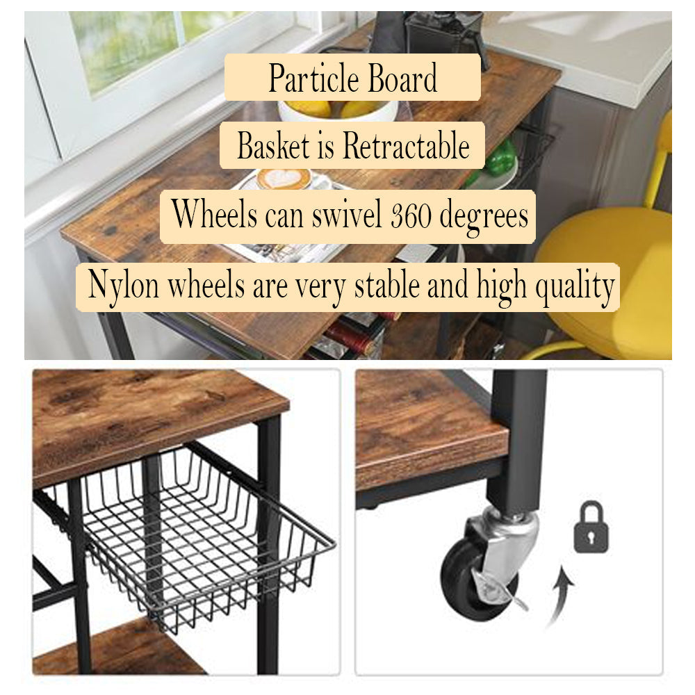 Anchor 2 Tier Kitchen Units Cart Trolley on Wheels with Wine Rack & Basket Greenlane Gear