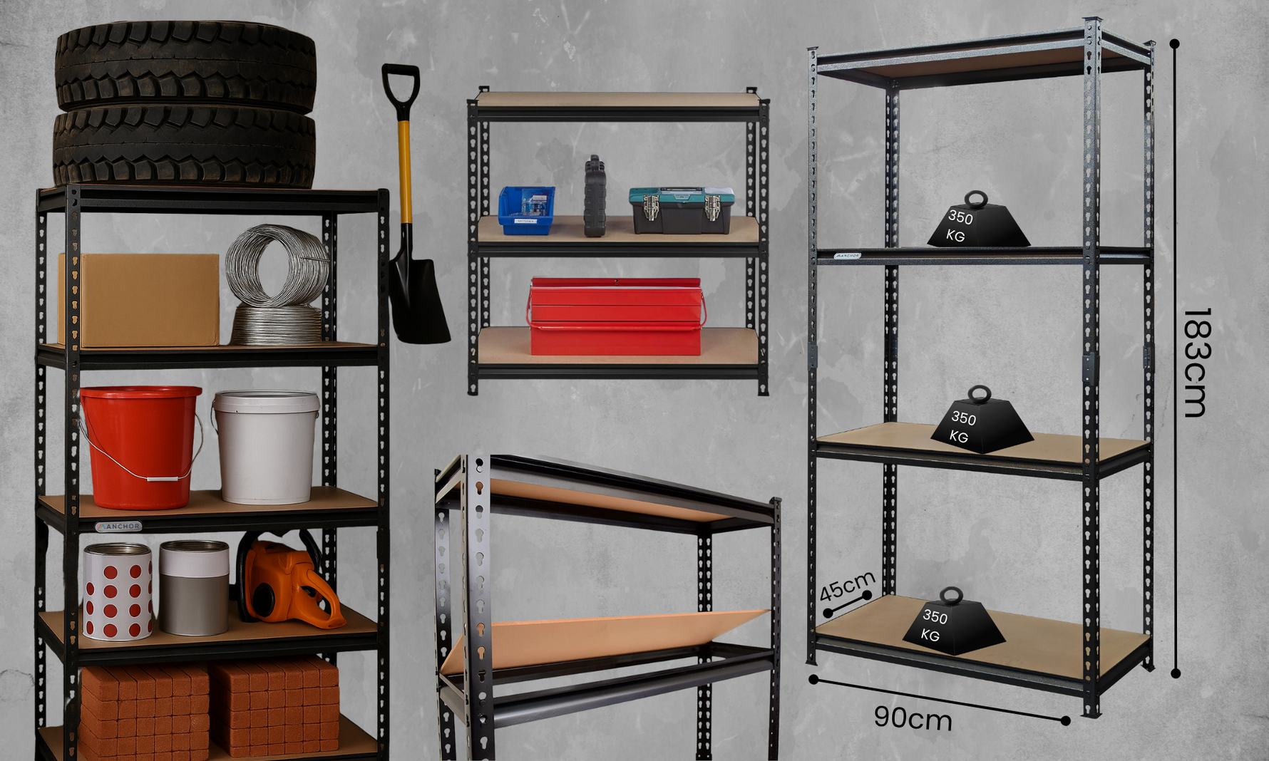Anchor 4-Tier Boltless Steel Shelving Unit 183x90x45 Heavy Duty Storage Rack Greenlane Gear
