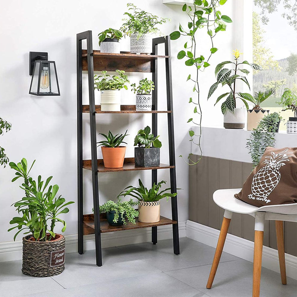 Anchor 4 Tier Home Ladder Bookshelf Industrial Bookcase - Wood Metal Frame Greenlane Gear