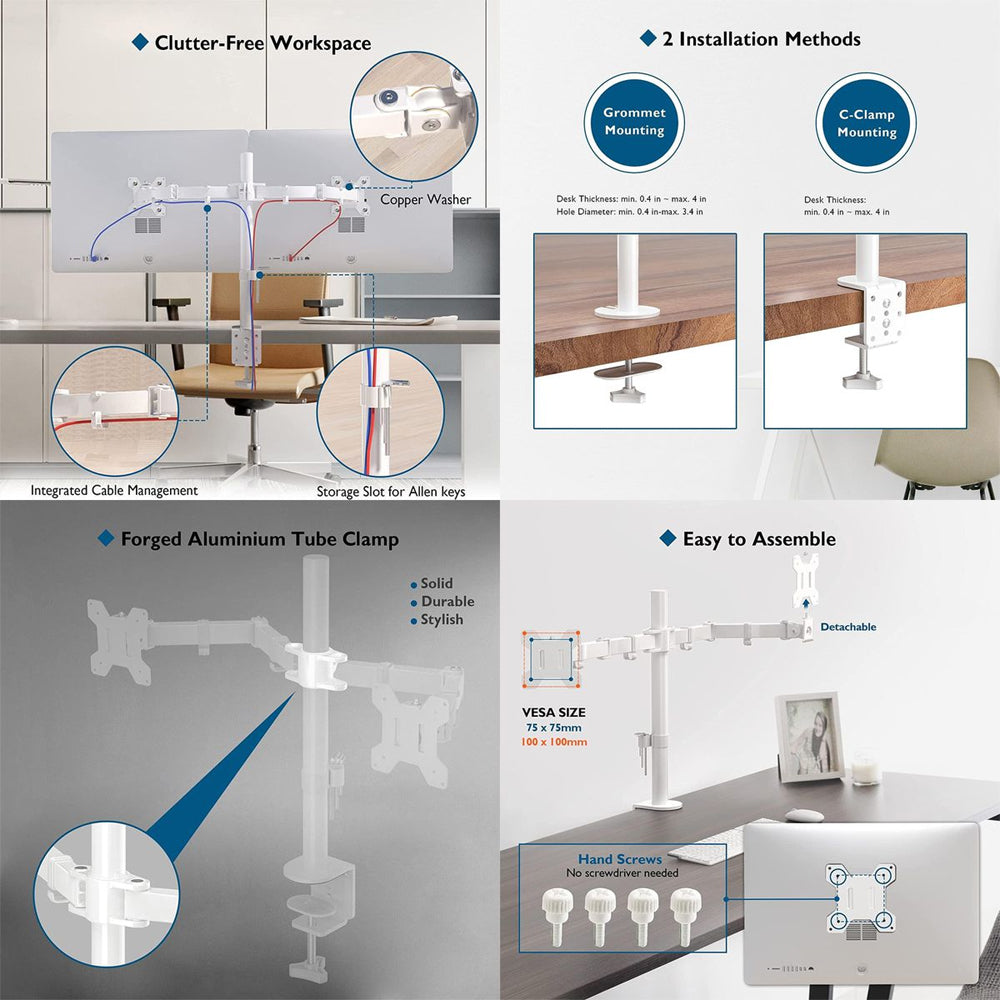 Bontec Dual Arm Monitor Stand 13-27" Height Adjustable & Tilt Swivel; White Greenlane Gear