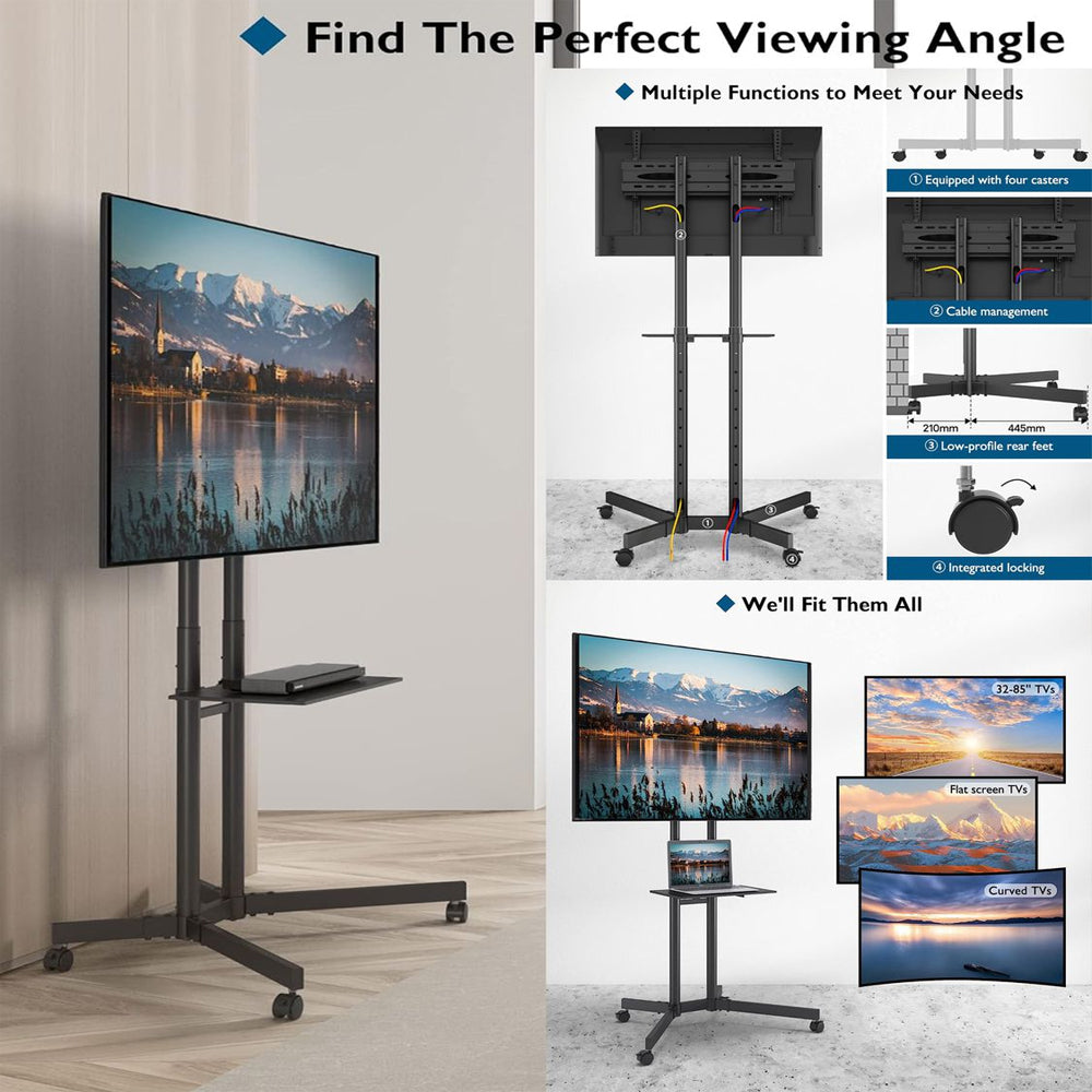 BONTEC TV-standaard met Wielen - Verstelbare TV-trolley BONTEC TV-standaard met Wielen - Verstelbare TV-trolley