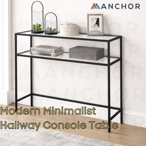 Anchor Glass Black Steel Frame Tempered Shelves Hall Table 100x35x80cm Greenlane Gear