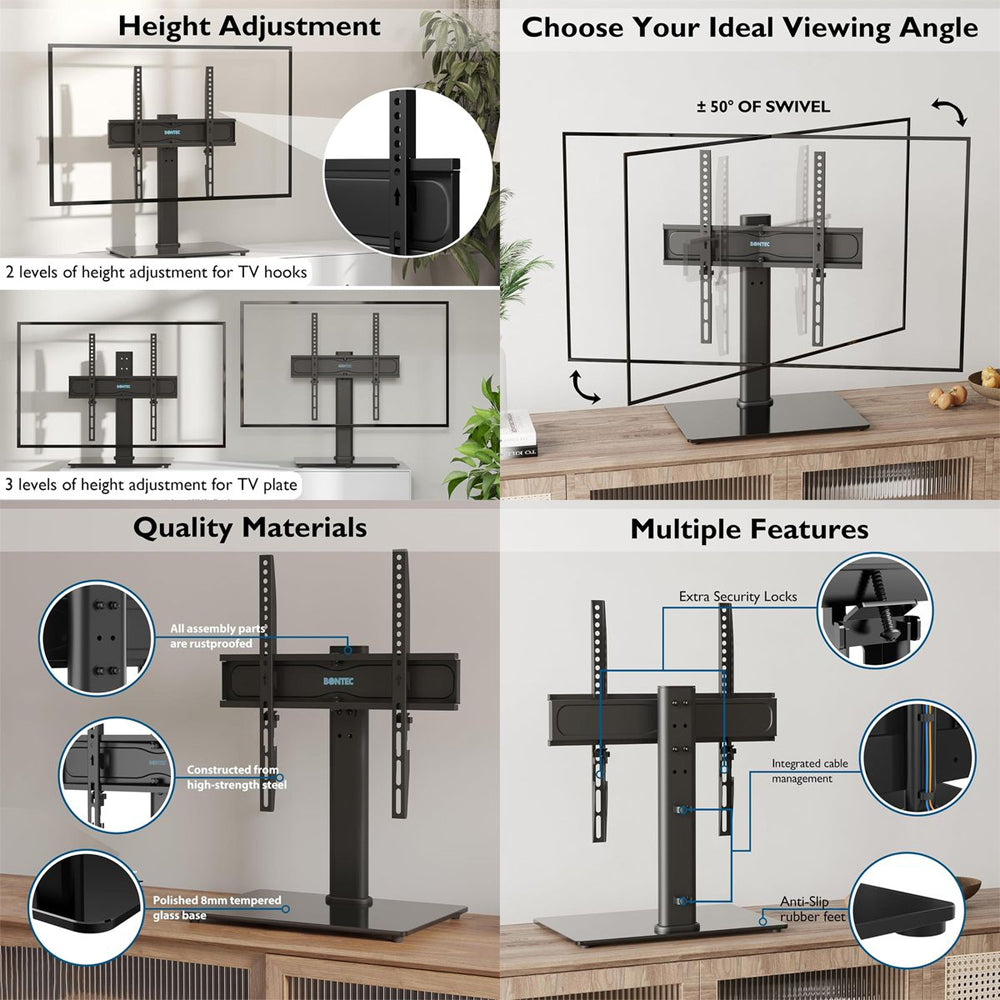 Bontec Swivel Tabletop TV Stand with Bracket 26-55" Tempered Glass Base