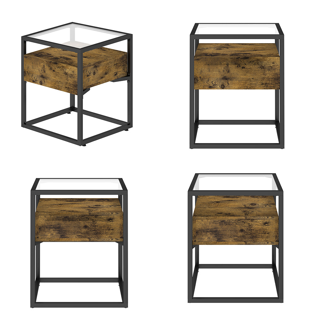 Anchor Glass Bedside Nightstand End Side Coffee Table Drawer & Open Shelve Greenlane Gear