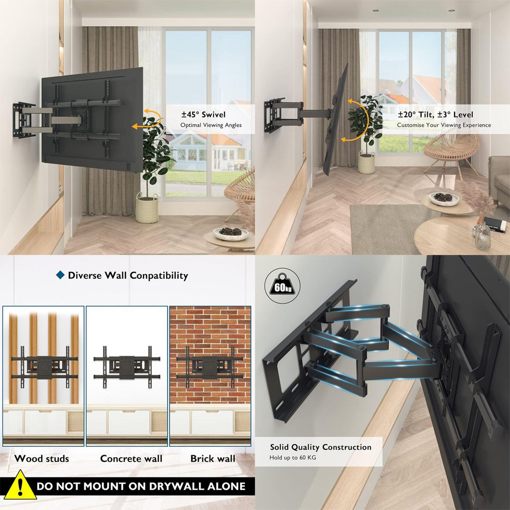 Bontec TV Wall Articulate Mount Bracket 32-84" LED TV 60kg Swivel Tilt HDMI Greenlane Gear