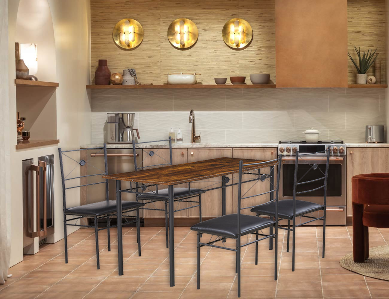 Anchor MDF 5Pc 110x70cm Wood & Metal Dining Table & Padded Chair Diner Set Greenlane Gear