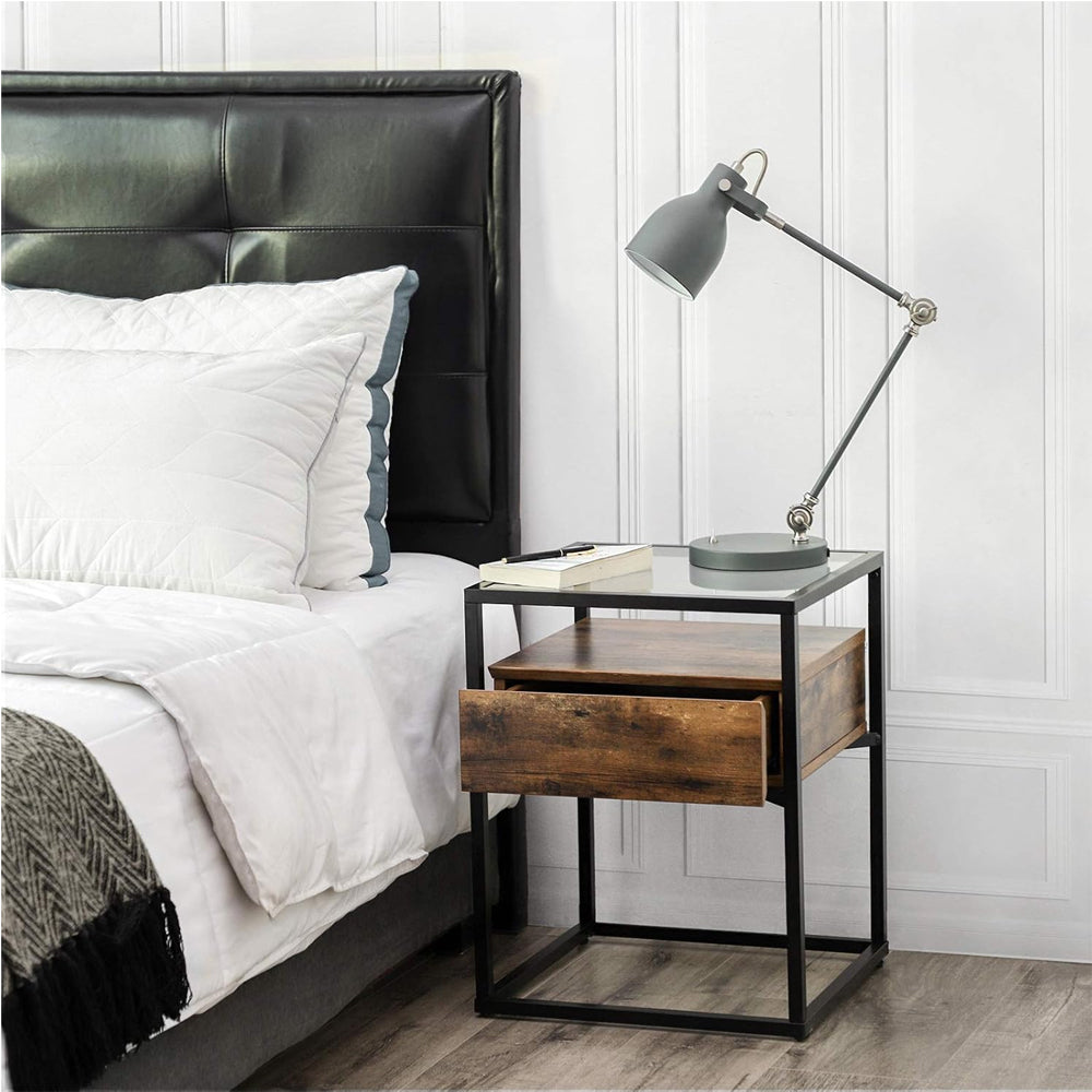 Anchor Glass Bedside Nightstand End Side Coffee Table Drawer & Open Shelve Greenlane Gear