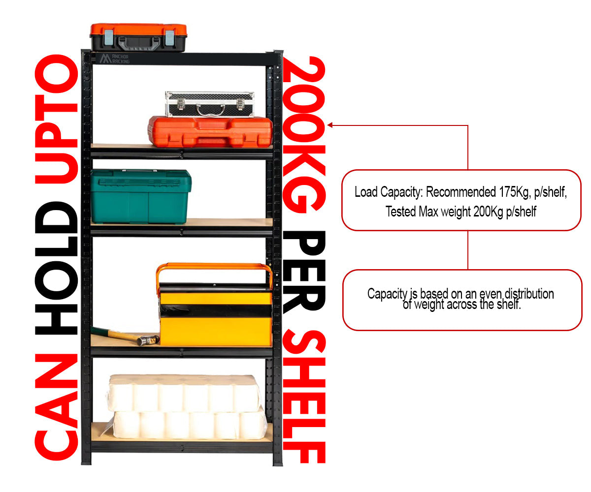Anchor Racking 5 Tier Shelving 180x120x45cm 200Kg Shelf Pegboard & Hammer Greenlane Gear