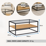 Anchor Home Office Coffee Table with Glass Table Top & Shelve Natural Brown Greenlane Gear