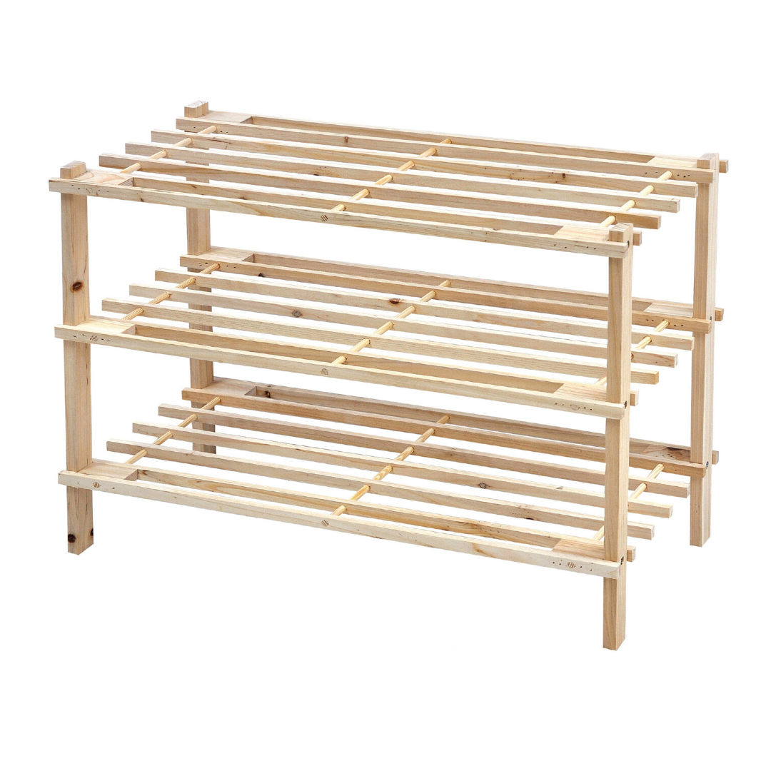 ZZFD-Knight 3 Tier Wood Shoe Rack Sturdy Light Multifunctional Shelf  - Natural wood color