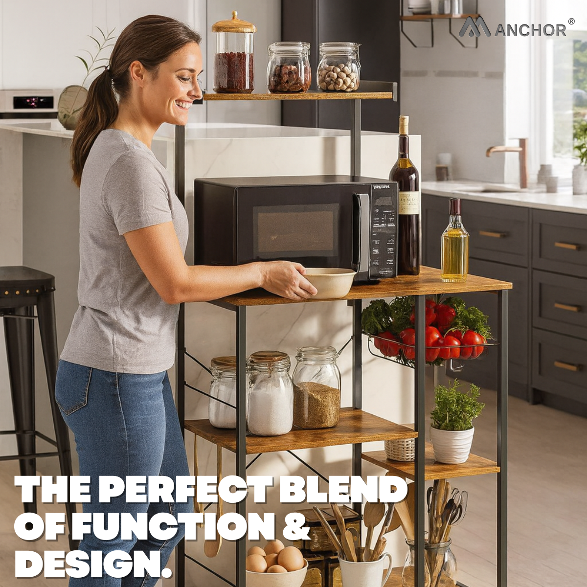 Anchor Home Vintage Kitchen Storage Bakers Rack with Shelves & Basket Greenlane Gear