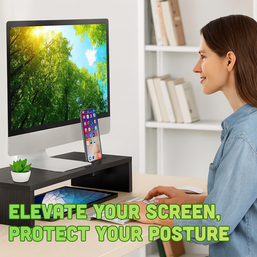 Anchor 54cm Desktop Monitor Stand Riser with Phone Holder Ergonomic Wood