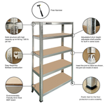 Anchor 2x150x75x30cm 5 Tier Steel Racking Shelving Garage 150Kg + Mallet Greenlane Gear
