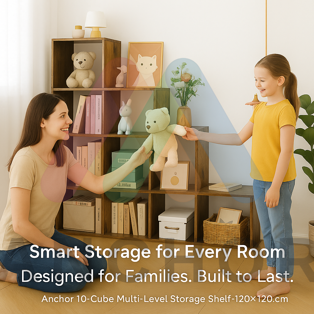 Anchor 10-Cube Multi-Level Storage Shelf with Vintage Wood Finish – 120×30×120 cm Greenlane Gear