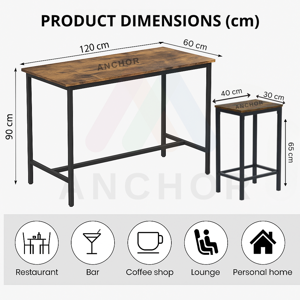 Anchor 5-Piece Counter Height Bar Dining Table Set with 4 Stools Vintage Greenlane Gear