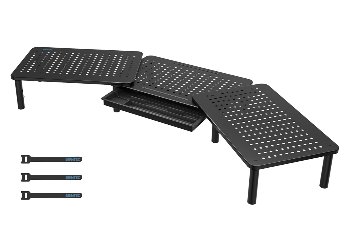 Bontec Dual Monitor Stand Riser 103cm Adjustable Desktop Drawer Organiser Greenlane Gear